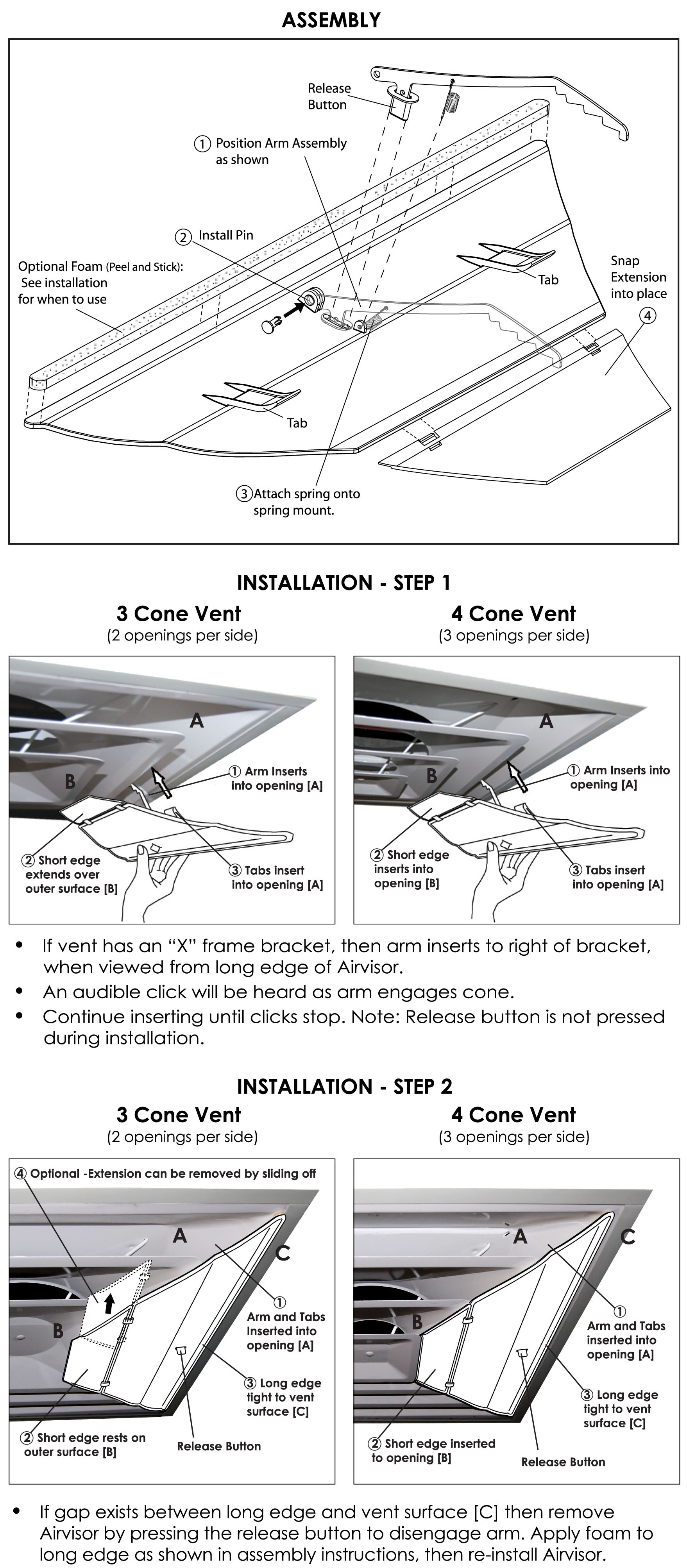 Airvisor air deflector for ceiling vents - Assembly and Installation Instructions